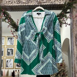 Lulu's Green Patterned Mini Satin Dress